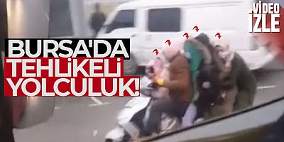 Bursa'da bir motosiklete 5 kişi bindi