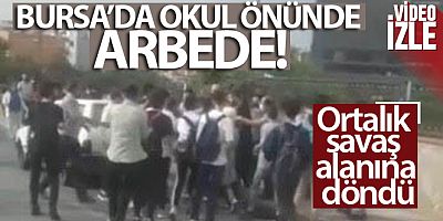 Bursa'da okul önünde arbede kamerada