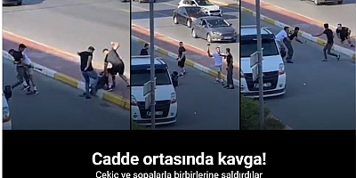 Cadde ortasında çekiç ve sopalı kavga kamerada
