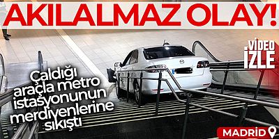 Çaldığı araçla metro istasyonunun merdivenlerine sıkıştı