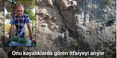 Denize sıfır sarp kayalıklarda ot topluyor, gören itfaiyeyi arıyor