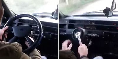 Direksiyonu söküp, arkadaşına verdi; kurbağacık anahtarla aracı kullandı