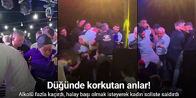 Düğünde halay başı olmak isteyerek kadın soliste saldıran alkollü şahıs korku dolu anlar yaşattı