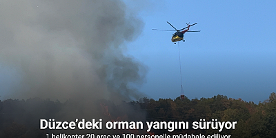 Düzce’deki orman yangınına helikopter ve 20 araçla müdahale sürüyor