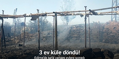 Edirne’de tarla yangını evlere sıçradı: 3 ev küle döndü