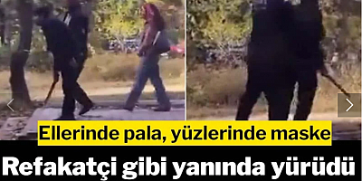 Ellerinde pala, yüzlerinde maske.. Refakatçi gibi yanında yürüdü: Nazik güvenlik!