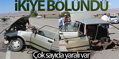 Erzurum'da feci kaza, araç ikiye bölündü:5 yaralı