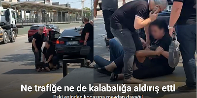 Eski eşinden kocasına meydan dayağı kamerada