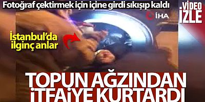 Fotoğraf çektirmek için girdiği tarihi topun içinde sıkıştı