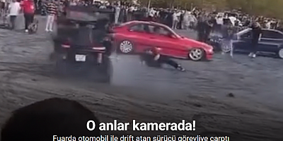 Fuarda otomobil ile drift atan sürücü görevliye çarptı: O anlar kamerada