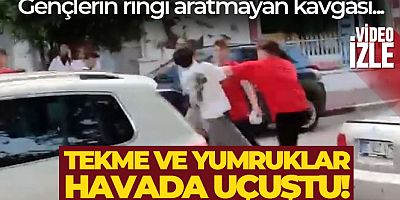 Gençlerin sokak ortasında boks müsabakası gibi kavgası kamerada