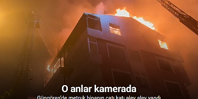 Güngören’de metruk binanın çatı katı alev alev yandı: O anlar kamerada