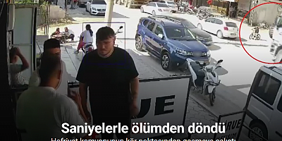 Hafriyat kamyonunun kör noktasından geçmeye çalışan bisikletli çocuk saniyelerle ölümden döndü