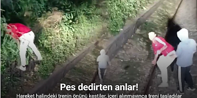 Hareket halindeki trenin önünü kestiler, içeri alınmayınca treni taşladılar