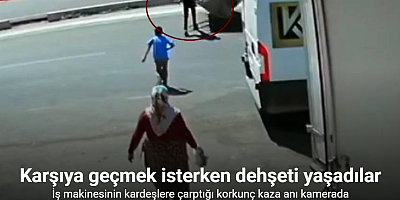 İş makinesinin kardeşlere çarptığı kaza anı güvenlik kamerasında