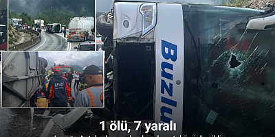 Isparta-Antalya kara yolunda yolcu otobüsü devrildi: 1 ölü, 7 yaralı