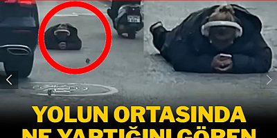 İstanbul'da garip dakikalar: Yolun ortasına uzanıp reels kaydırdı!