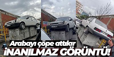İstanbul'da oto sanayide ilginç görüntü: Arabayı çöpe attı
