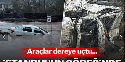 İstanbul'un göbeğinde yağmurdan yol çöktü! Araçlar dereye uçtu