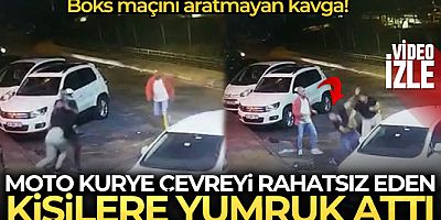 Kadıköy'de moto kuryeden çevreyi rahatsız eden kişilere attığı yumruk kamerada