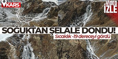Kars'ın soğuğu şelale dondurdu