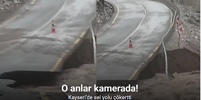 Kayseri’de sel yolu çökertti