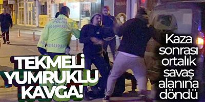 Kazanın ardından tekmeli yumruklu kavga kamerada
