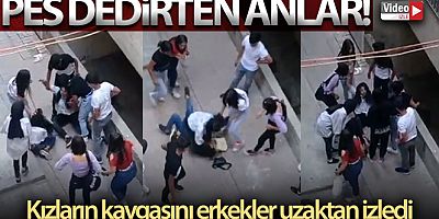 Kızların kavgasını erkekler uzaktan izledi