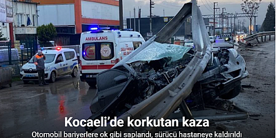 Kocaeli’de korkutan kaza: Otomobil bariyerlere ok gibi saplandı