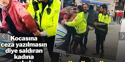 Kocasına ceza yazılmasın diye polise saldırdı: Bu görüntüler de polise yakışmadı