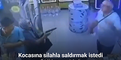 Kocasına silahla saldırmak istedi, tutukluk yapınca yakalandı: O anlar kamerada