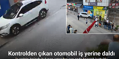Kontrolden çıkan otomobil iş yerine daldı, facianın eşiğinden dönüldü