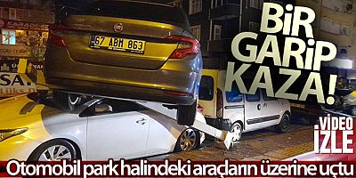Kontrolden çıkan otomobil park halindeki araçların üzerine uçtu