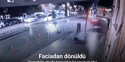 Kontrolden çıkarak işletmeye dalan otomobilin altında kalmaktan kıl payı kurtuldu