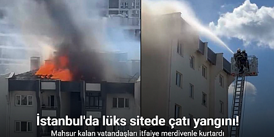 Küçükçekmece’de 11 katlı binanın çatısında çıkan yangında can pazarı yaşandı