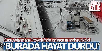 Kuzey Marmara Otoyolu'nda mahsur kalan onlarca tır drone ile görüntülendi