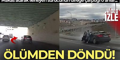 Makas atarak ilerleyen sürücü direğe çarptı