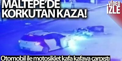 Maltepe'de otomobil ile motosiklet kafa kafaya çarpıştı: 1 yaralı