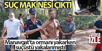Manavgat'ta ormanı yakarken suçüstü yakalanan şüpheli suç makinesi çıktı