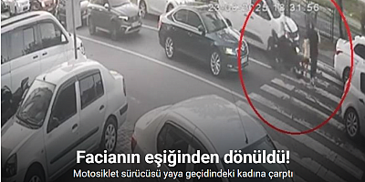 Motosiklet sürücüsü yaya geçidindeki kadına çarptı: 2 yaralı