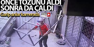Önce tozlarını süpürdü, sonra da demir tezgahı sırtlayıp çaldı