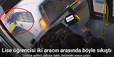 Otobüs şoförü uykuya daldı, önündeki araca çarptı... Lise öğrencisi iki aracın arasında böyle sıkıştı