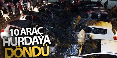 Otoparkta çıkan yangında 10 araç hurdaya döndü