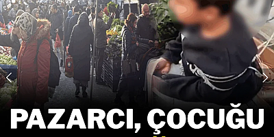 Pazarda çocuğu iple bağladı
