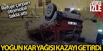Refüje çarpan otomobil takla attı, öğrenciler yara almadan kurtuldu