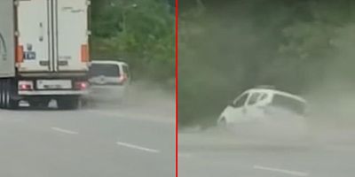 Samsun'da trafikte akılalmaz kavga! Tır sürücüsünün sıkıştırdığı araç bir anda yol kenarına savruldu
