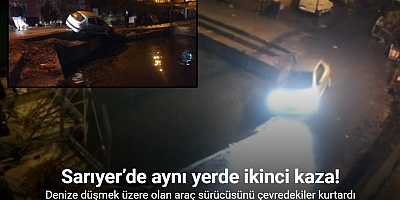 Sarıyer’de aynı yerde aynı şekilde ikinci kez bir araç mendirekte asılı kaldı