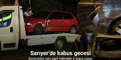Sarıyer’de karşı yönden gelen aracın sıkıştırdığı otomobil, park halindeki 6 araca çarptı