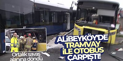 SON DAKİKA Alibeyköy'de tramvay ile otobüs çarpıştı!