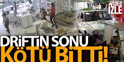 SON DAKİKA Drift atan otomobil iş yerine daldı, ortalık savaş alanına döndü